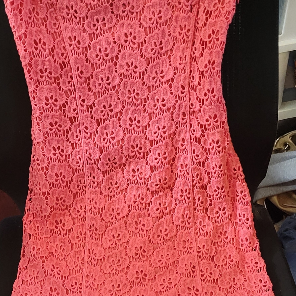 Jennifer Lopez Coral Crochet Bodycon Dress